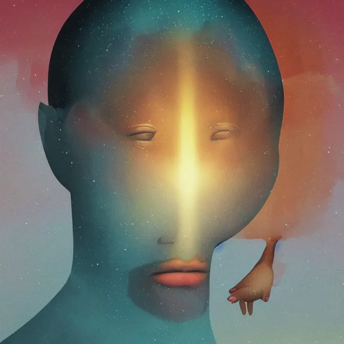 Image similar to a UFO hovering over the head of an African Jesus, a colourful painting by Hsiao-Ron Cheng,