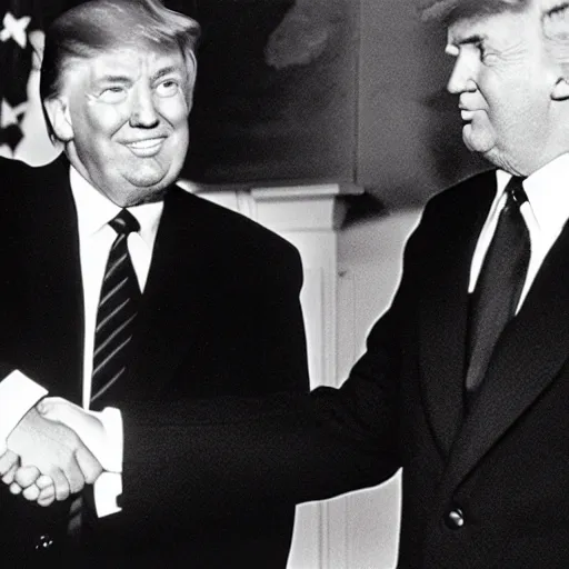 Image similar to donald trump shaking hands with hitler, photography, hyper realism, 8k,