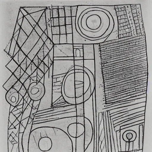 Image similar to The new gods. Line drawing. Paul Klee.