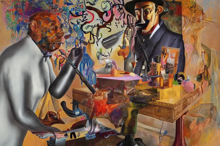 Image similar to portrait of a uncanny painter by Chor Boogie and Salvador Dali collaboration