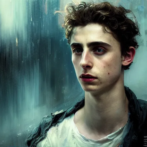 Prompt: timothee chalamet, hyperrealistic portrait, bladerunner street, art of elysium by jeremy mann and alphonse mucha, fantasy art, photo realistic, dynamic lighting, artstation, poster, volumetric lighting, very detailed face, 4 k, award winning