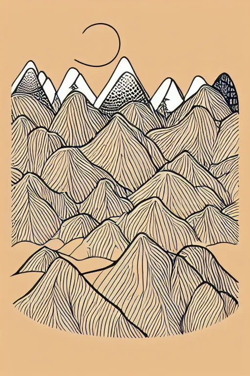 Image similar to minimalist boho style art of large mountains, illustration, vector art