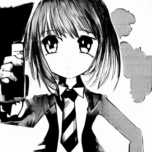 Image similar to a girl wearing a business and a red necktie, in the style of chainsaw man, black and white, anime art, hd, detailed drawing