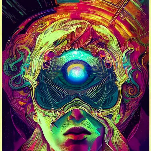 Image similar to An extremely psychedelic experience, colorful, surreal, dramatic lighting, cosmonaut, LSD, face, detailed, intricate, elegant, highly detailed, digital painting, artstation, concept art, smooth, sharp focus, illustration, art by Sam Spratt, Dan Mumford, Artem Demura and Alphonse Mucha