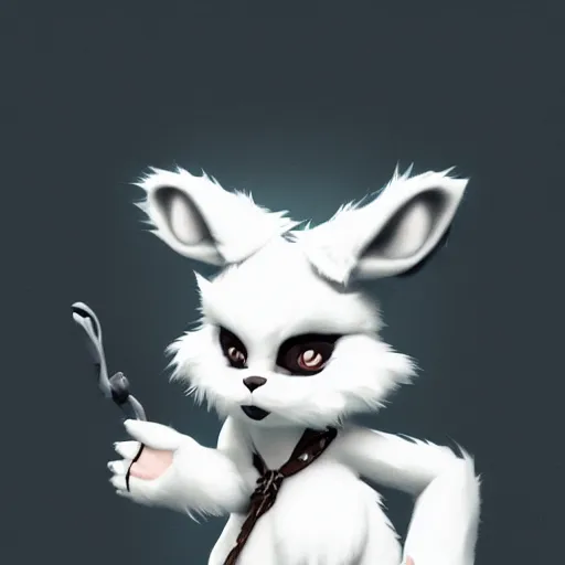 Image similar to cute furry girl with four arms, big fluffy ears, white fur and dark skin, dramatic lighting, cinematic, artstation, anime style