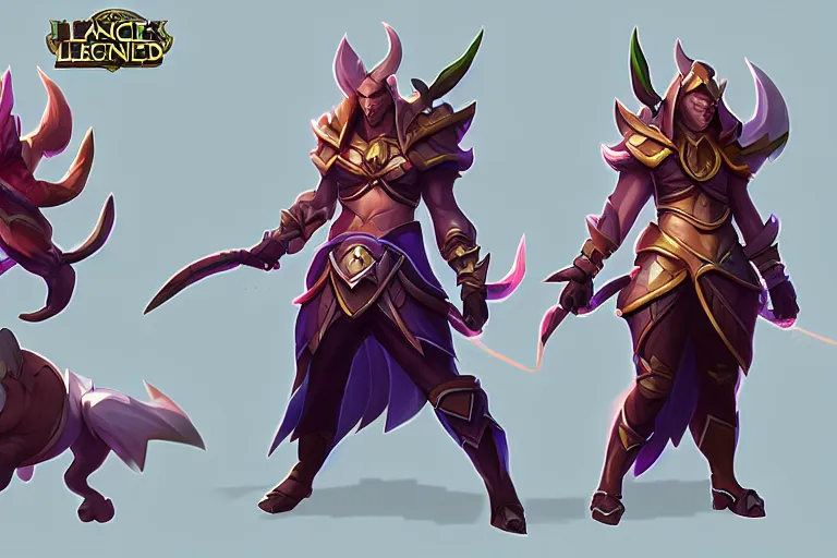 Image similar to Concept art of the new League of Legends Champion on Summoner's Rift, Isometric, Digital Painting, Trending on Artstation, Character Reference Sheet