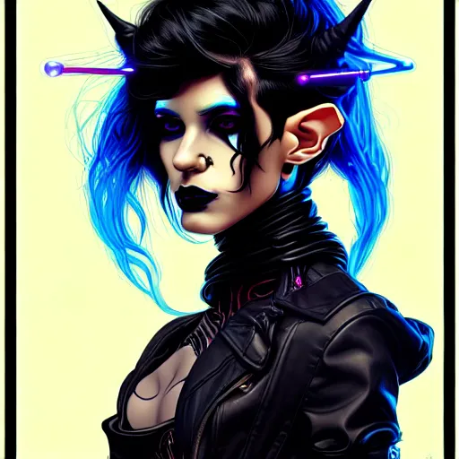 portrait painting of a cute cyberpunk goth androgynous | Stable ...