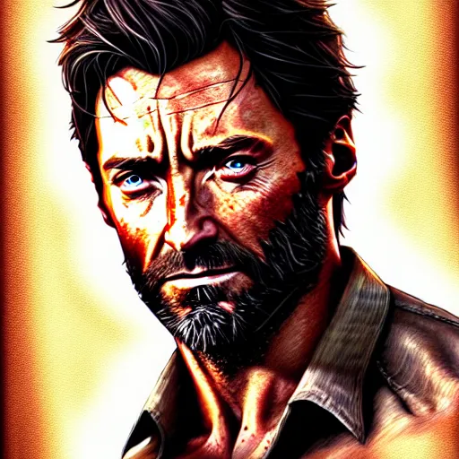 Image similar to beautiful digital portrait of hugh jackman as joel from the last of us, hdr, by artgerm