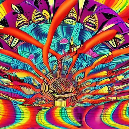 Prompt: psychedelic poster art of a zoetrope birds animation