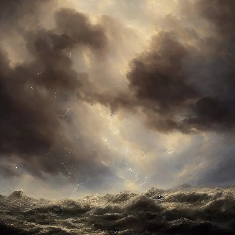 Prompt: a beautiful masterpiece painting of a herione in a storm by juan gimenez, award winning, trending on artstation,