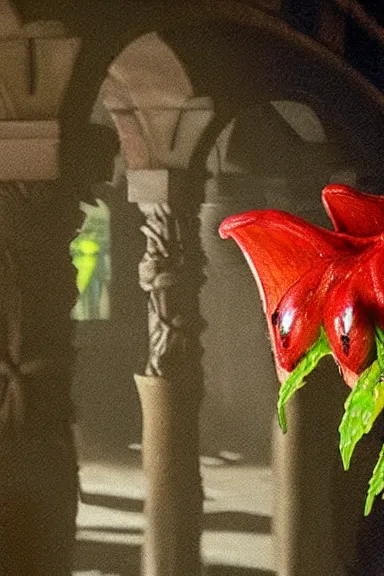 Image similar to very very intricate photorealistic photo of a piranha plant in an episode of game of thrones, photo is in focus with detailed atmospheric lighting, award - winning details