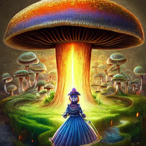 Image similar to mushroom castle, ultra detailed painting at 1 6 k resolution and epic visuals. epically beautiful image. amazing effect, image looks crazily crisp as far as it's visual fidelity goes, absolutely outstanding. vivid clarity. ultra. iridescent. mind - breaking. mega - beautiful pencil shadowing. beautiful face. ultra high definition, range murata and artgerm