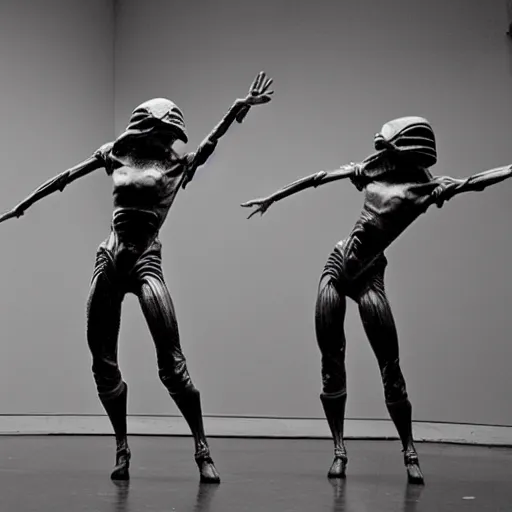 Prompt: xenomorph aliens ballet dancing elegantly in a dance studio. Giger. photo realistic 35mm 4k