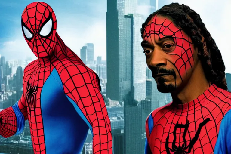 Image similar to film still of Snoop Dogg buffed like Dwayne Johnson in Spider-man 3 2007, 4k