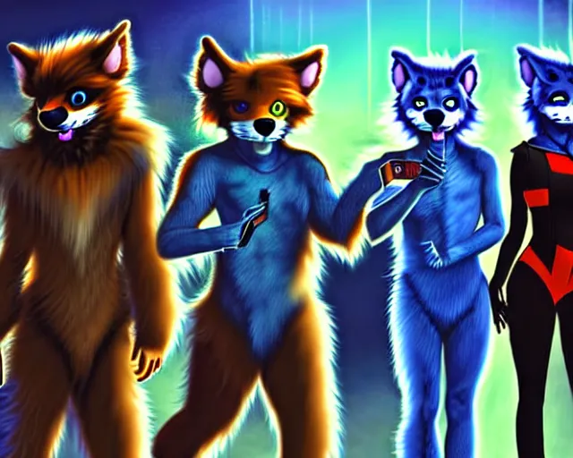 Image similar to high - resolution photograph from a nanopunk era furry fandom convention ( midwest furfest 2 0 4 7 ), taking place after the genetic revolution and singularity. photorealistic.