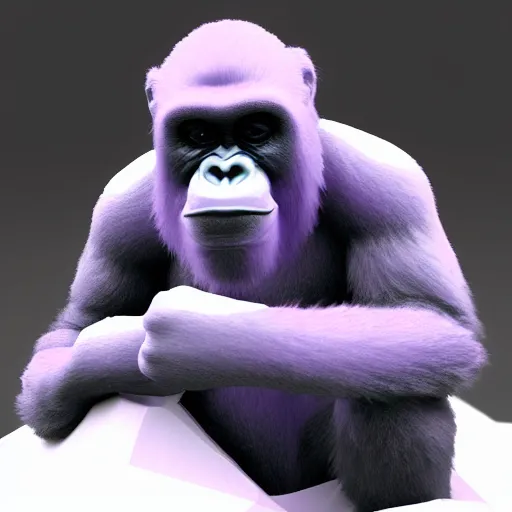 Image similar to a purple gorila in snow, low poly scene render
