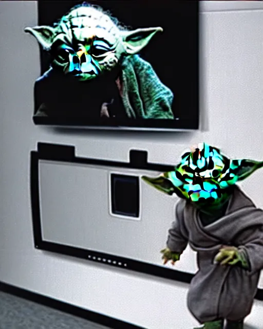 Image similar to Security cam footage of Yoda stealing a TV