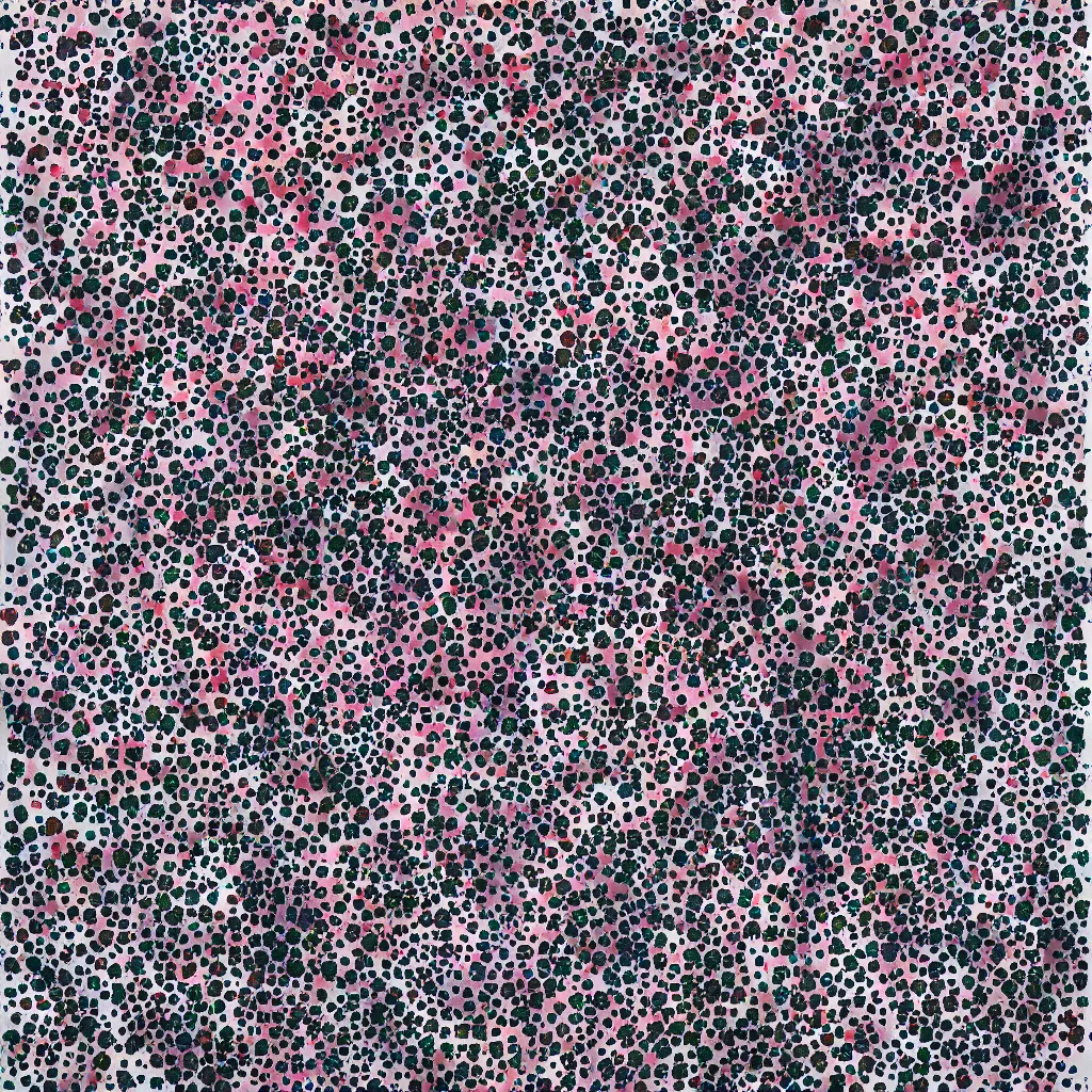 Image similar to camo made of hearts, smiling, abstract, rei kawakubo artwork, cryptic, dots, stipple, lines, splotch, color tearing, pitch bending, color splotches, dark, ominous, eerie, minimal, points, technical, old painting