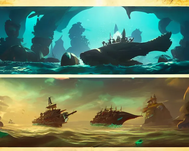 Prompt: sea of thieves underwater marine life concept art for a giant whale, cgsociety, trending on artstation, rare ltd,