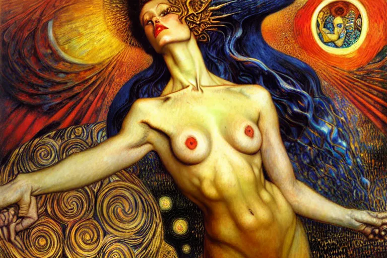 Image similar to Divine Chaos Engine by Karol Bak, Jean Delville, William Blake, Gustav Klimt, and Vincent Van Gogh, symbolist, visionary