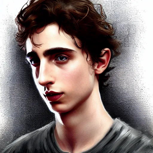 Image similar to fantasy magic Timothee Chalamet portrait, sci-fi, glossy eyes, face, long hair, fantasy, intricate, elegant, highly detailed, digital painting, artstation, concept art, smooth, sharp focus, illustration