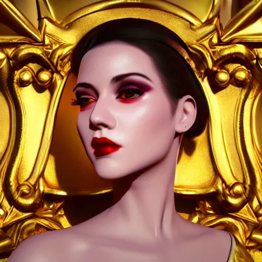 Image similar to innovative avant-garde art, deco fashion, royal theme, highly detailed, photorealistic portrait, golden hour, crisp quality and light reflections, unreal engine 5 quality render