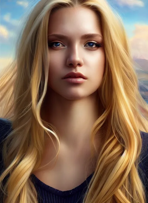 Image similar to photo of a gorgeous female with long blonde hair in the style of stefan kostic, realistic, full body shot, wide angle, sharp focus, 8 k high definition, insanely detailed, intricate, elegant, art by stanley lau and artgerm, floating embers