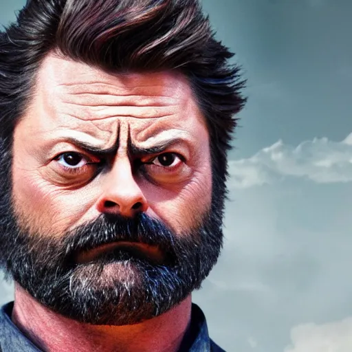 Prompt: nick offerman ( accurate face ) as wolverine, with wolverine claws, photorealistic logan movie still, highly detailed, 8 k