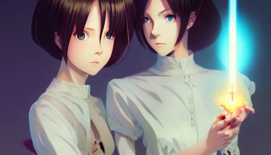 Image similar to coco rocha as a beautiful anime girl holding a light source inside her hand, expert high detail concept art, character design, defined face, vivid colors, photorealistic shaded lighting poster ilya kuvshinov, katsuhiro, makoto shinkai, wlop, loish and clamp style, trending on artstation, best selling artist