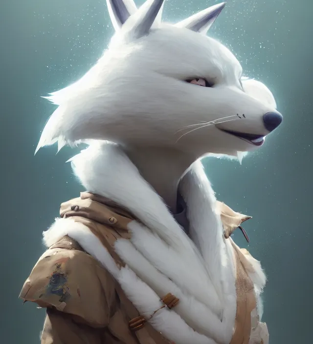 Prompt: a beautiful fullbody portrait of a cute male anthropomorph white wolf wearing a kigurumi. character design by cory loftis, fenghua zhong, ryohei hase, ismail inceoglu and ruan jia. artstation, volumetric light, detailed, photorealistic, rendered in octane