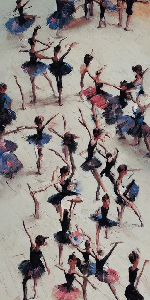 Image similar to oil painting scene from ballet school by kim jung gi
