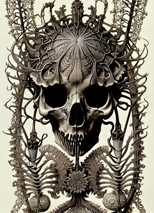 Image similar to art forms of nature by ernst haeckel, memento mori by arthur rackham, ornate antique porcelain beautiful skull mask, ultrasharp, photorealistic, hyperdetailed, octane render, polished, art nouveau, neo - gothic, gothic, intricate ornamental organic filigree, art nouveau botanicals, art forms of nature by ernst haeckel, horizontal symmetry, symbolist, visionary