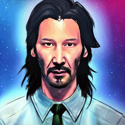 Image similar to keanu reevez in the art style of disco elysium