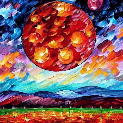 Image similar to a strawberry moon in the night sky over a field of strawberries, inspired by vincent van gogh, leonid afremov, okuda san miguel, pinks, oranges, reds post - impressionism 3 d - like