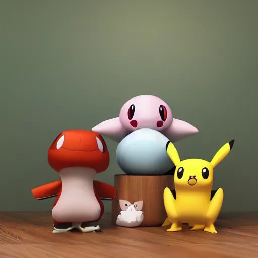 Image similar to pokemon desconocidos cutie stuffed animal friends, unreal ungine 5, octane render, cinema 4 d, by deema egorov