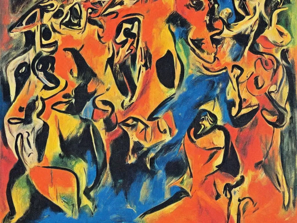 Image similar to surreal, tribal dance, art by willem de kooning, dali