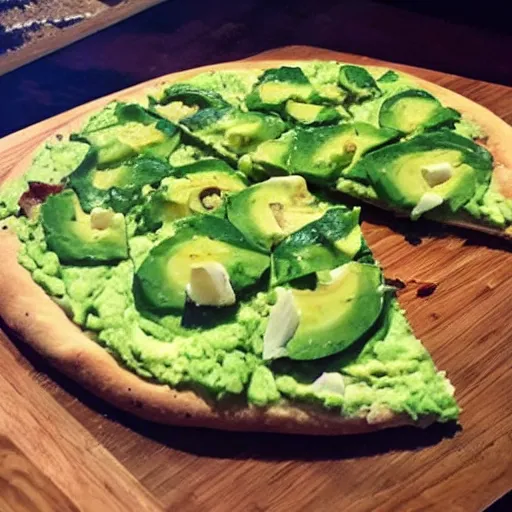 Prompt: the most delicious avocado pizza i have ever eaten