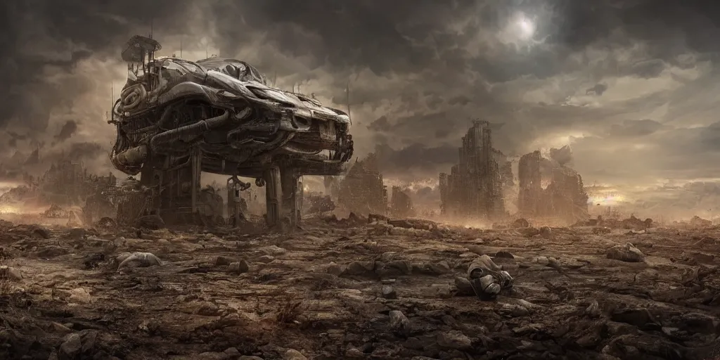 Image similar to an apocalyptic world, CGI , Realistic, illustration, render, realistic, sci-fi