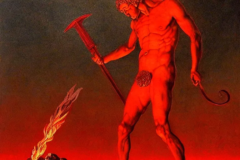 Image similar to only with red, a red melted apollo with a laurel wreath and a flaming sword announce the win, athens in the background, in the style of beksinski, part by hopper, part by rodcenko, part by hofbauer, intricate composition, red by caravaggio, insanely quality, highly detailed, masterpiece, red light, artstation