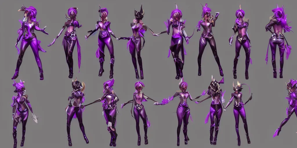 Image similar to character sheet of beautiful KDA Lux (wild rift). 3d render, octane render, realistic, highly detailed, trending on artstation, 4k, trending on artstation, unreal engine 5, trending on artstation, kpop