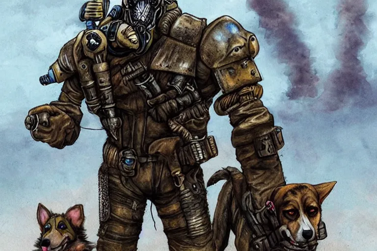 Image similar to a good ol'hound dog fursona ( from the furry fandom ), heavily armed and armored facing down armageddon in a dark and gritty version from the makers of mad max : fury road. witness me.