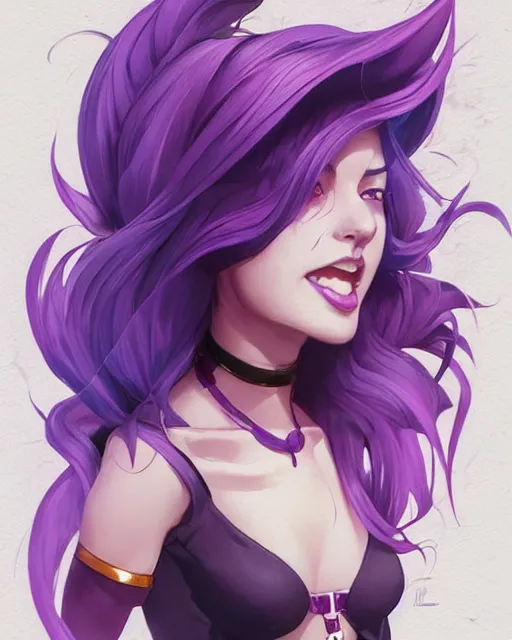 Prompt: beautiful female purple hair tattoo symmetrical face eyes full length fantasy art Video game icon, 2d game art cover , official fanart behance hd artstation by Jesper Ejsing, by RHADS, Makoto Shinkai and Lois van baarle, ilya kuvshinov, rossdraws