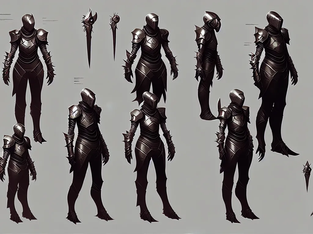 Prompt: highly detailed moba artstation character design sheet for a sci - fi knight, greg rutkowski, game assets, unreal engine, unity, concept art