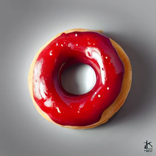 Prompt: Perfectly circular donut!!!!! in the style of a cherry!!!!!!, trending on artstation, 4k, 8k, professional photography, overhead shot, 35mm lens