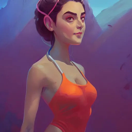 Image similar to portrait of besutiful woman in bathing suit, maya ali mage, gloomhaven, dynamic lighting, gaudy colors, octane render aesthetic, matte painting concept art, official fanart behance hd artstation by jesper ejsing, by rhads and makoto shinkai and lois van baarle and ilya kuvshinov and rossdraws