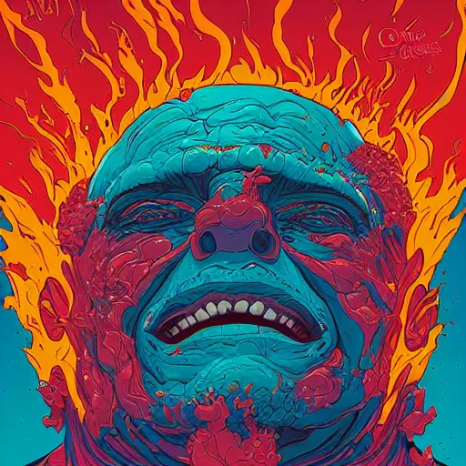 Image similar to portrait of head melting into another one, lava, laugh and surprise, by josan gonzales and Dan Mumford