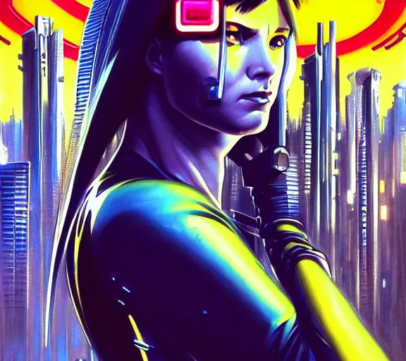 Prompt: a portrait of a cyberpunk all chrome, Night City, cyberpunk 2077, very very coherent painting, 1979 OMNI Magazine Cover, street level neo-Tokyo in Cyberpunk 2045 style by Vincent Di Fate by mark arian by artgerm, 4k, 8k, HD, trending on artstation