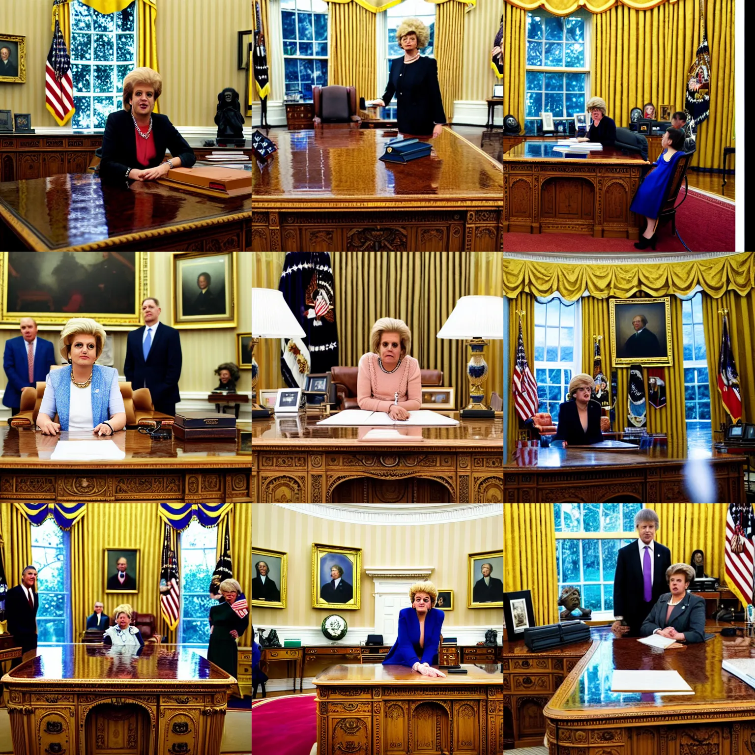 Prompt: portrait photo of real life president lisa simpson in the oval office, resolute desk, photo by pete souza, close - up