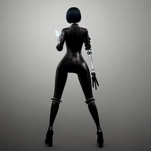 Image similar to 2 b nier automata wearing skintight clothes, 3 d render, anatomically correct, cinematic lighting, unreal engine, octane render, ray tracing, unity, highly detailed, high quality, hd, 4 k, 8 k, realistic, sharp, trending