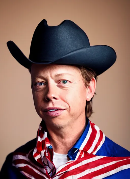 Prompt: election portrait of brock pierce, american flag on background, cowboy style.